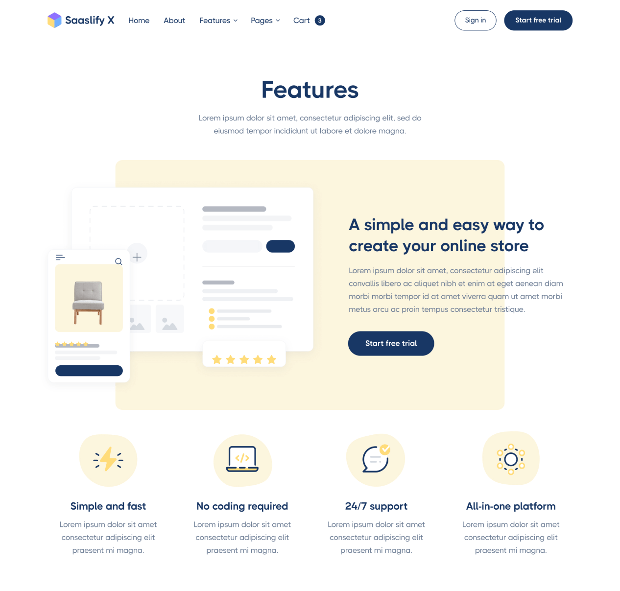 Saaslify - Features page - Modern SaaS Template