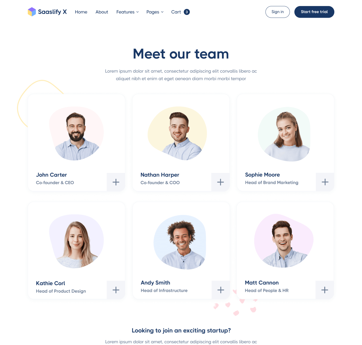 Saaslify - Team page - Modern SaaS Template