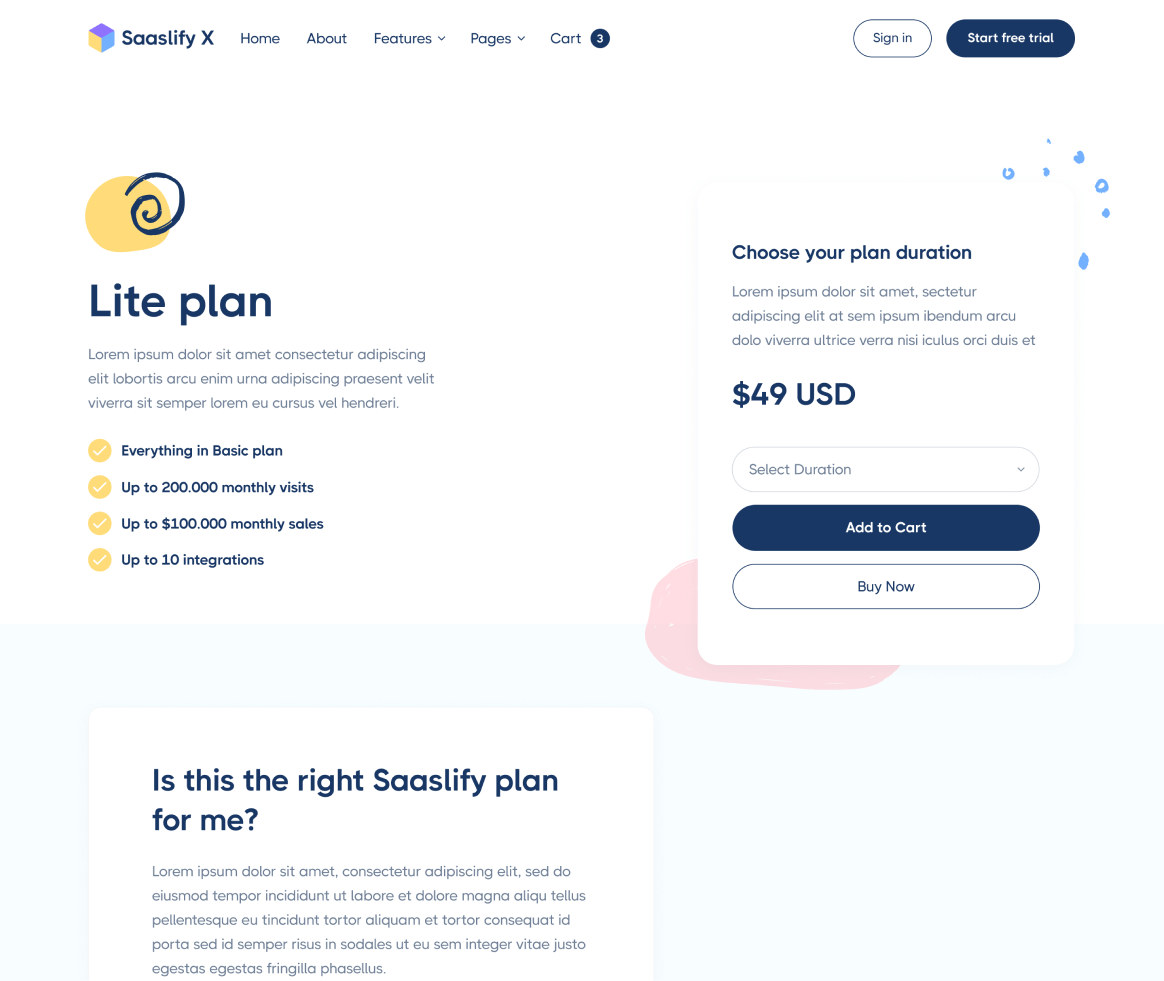 Saaslify - Pricing Single page - Modern SaaS Template