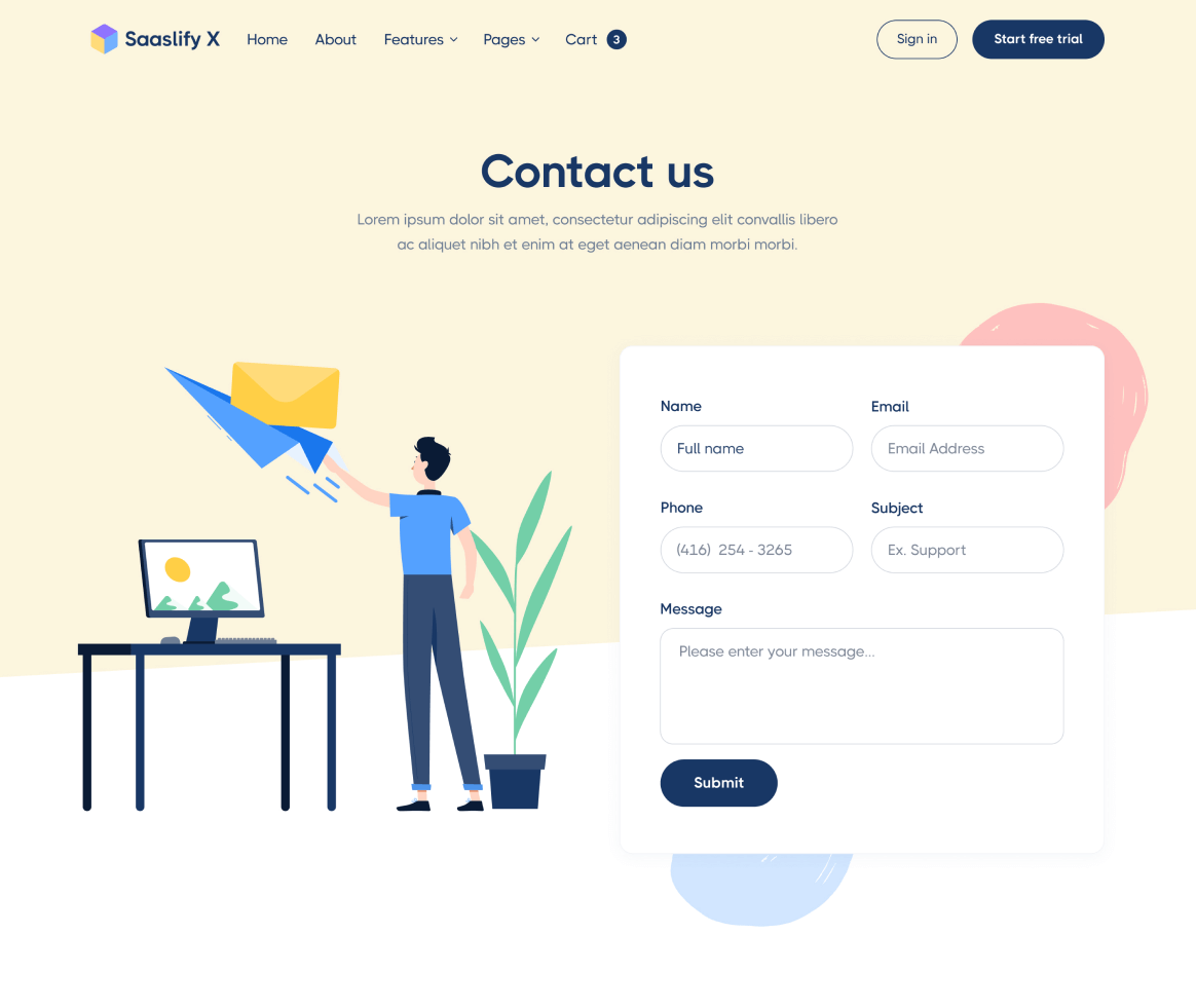 Saaslify - Contact page - Modern SaaS Template
