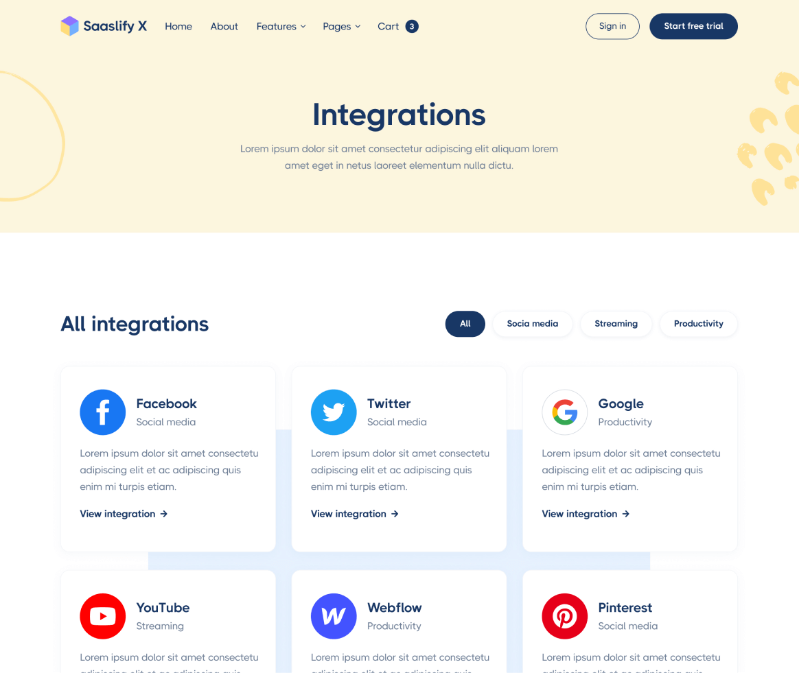 Saaslify - Integrations page - Modern SaaS Template