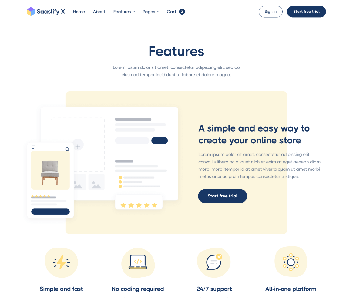 Saaslify - Features page - Modern SaaS Template