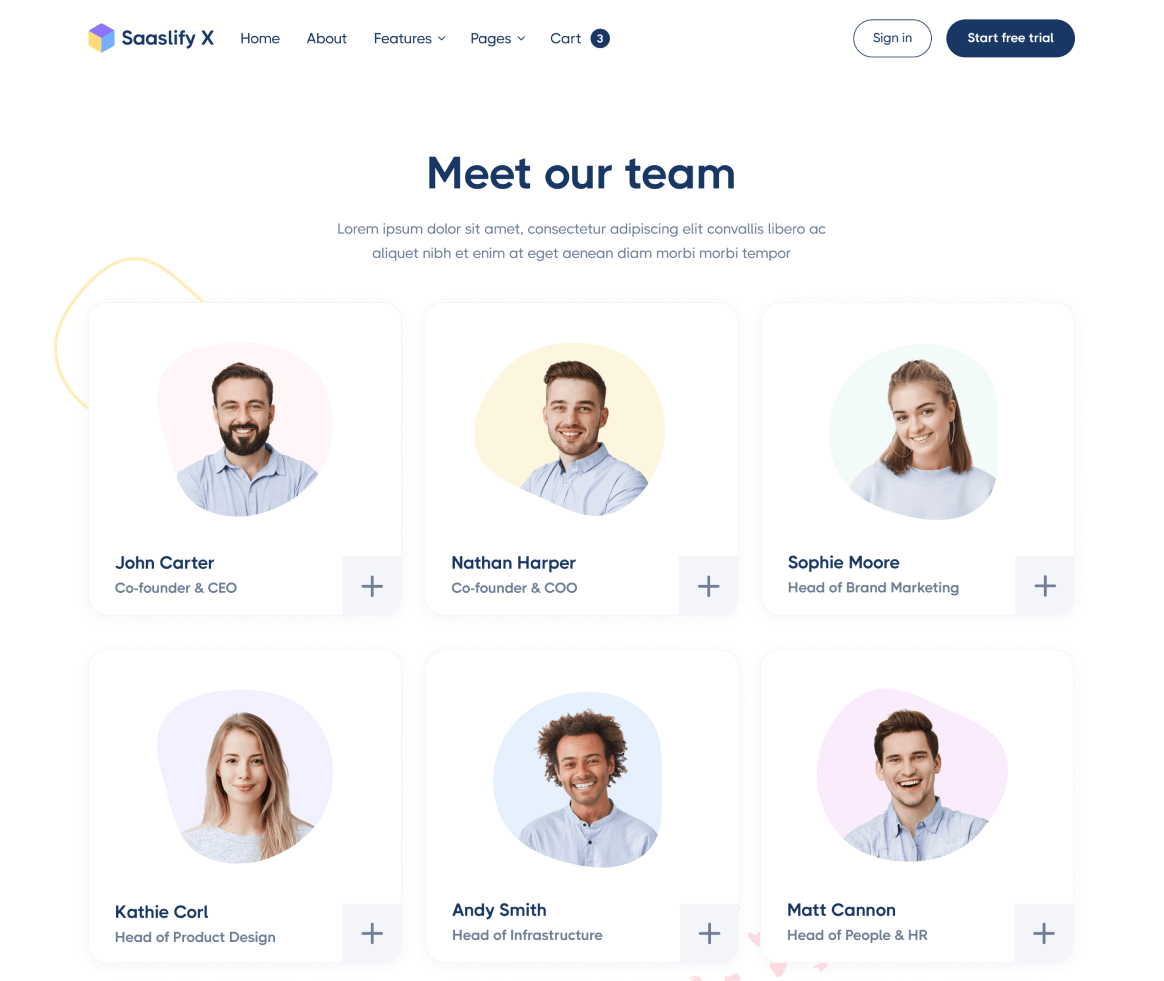 Saaslify - Team page - Modern SaaS Template